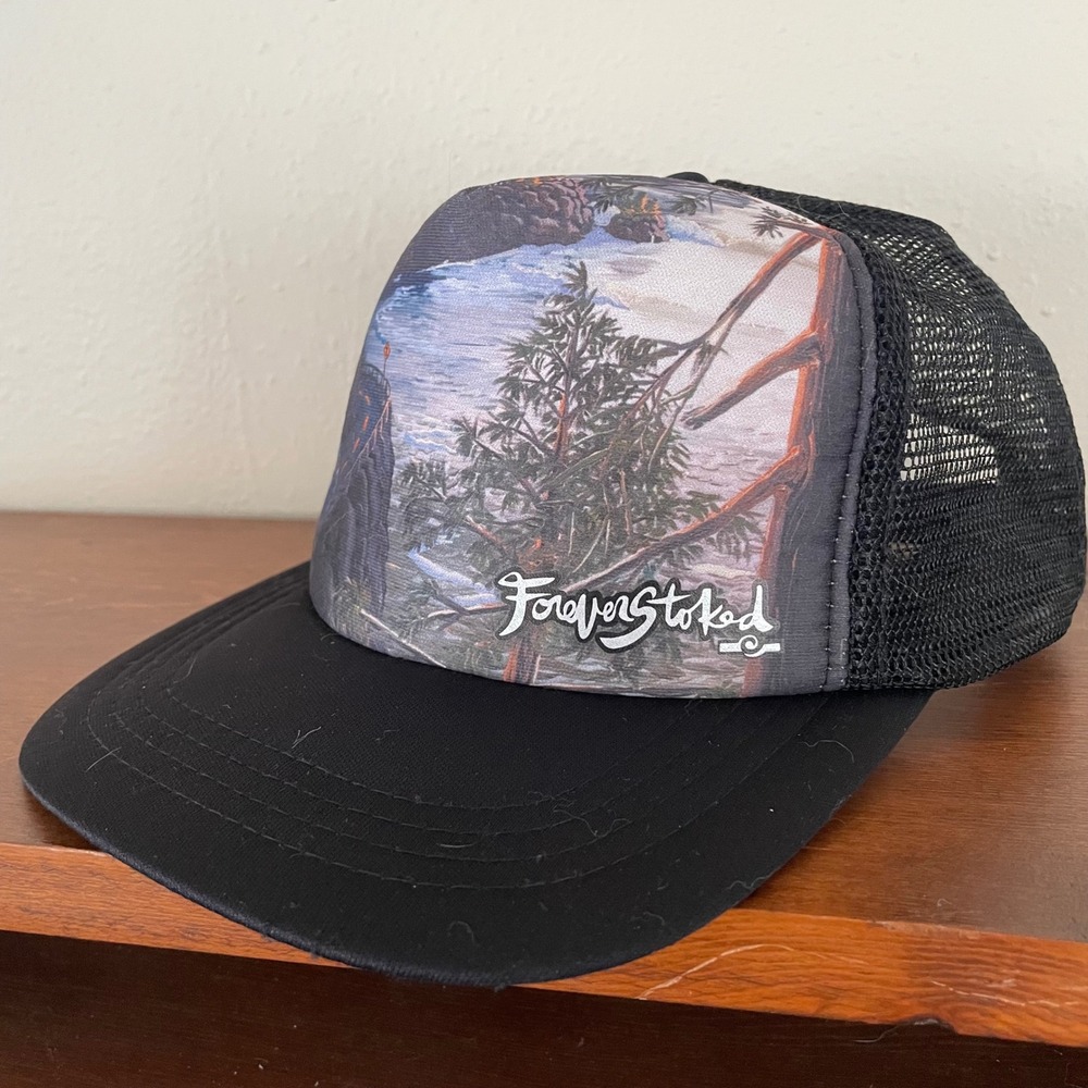 Forever Stoked Trucker Hat Art Central Coast California Camping Beach Road‎ Trip